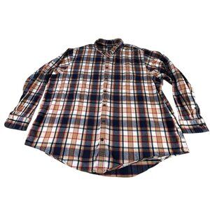 Lands End Flannel Shirt Beige Red White Plaid Men's 3XL/T Long Sleeve Buttons